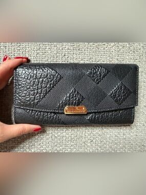 Burberry Black Patchwork Check Leather Large Continental Wallet